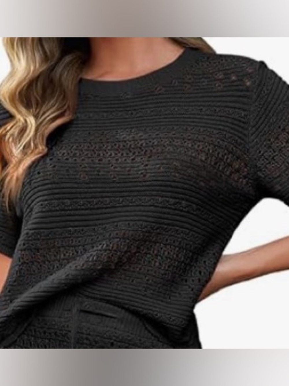 NWT Tankaneo Womens Crochet short sleeve sweater top, Medium
